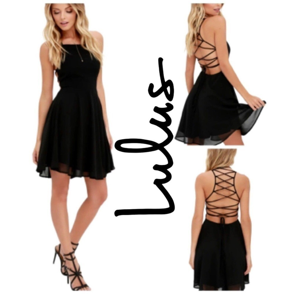 🍀LULUS Good Deeds Black Lace-Up Cocktail Party Dress Size Small